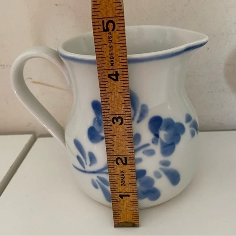 Pier 1 White Blue White Hand-painted Milk Cream Pitchers Home Decor Set of 2